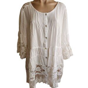 Denim 24/7 Tunic Top Women's Plus Size 22W Fairy Festival 3/4 Sleeve Boho Blouse